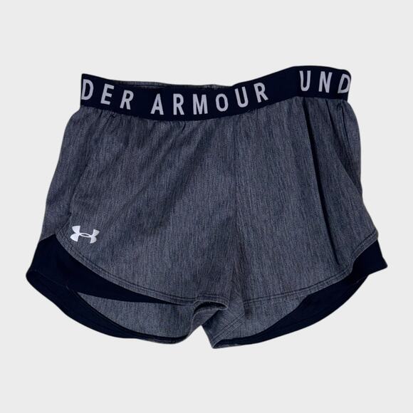 Under Armour Loose Play Up 3.0 Twist Womens Small Gray Black Athletic Shorts - Picture 3 of 7
